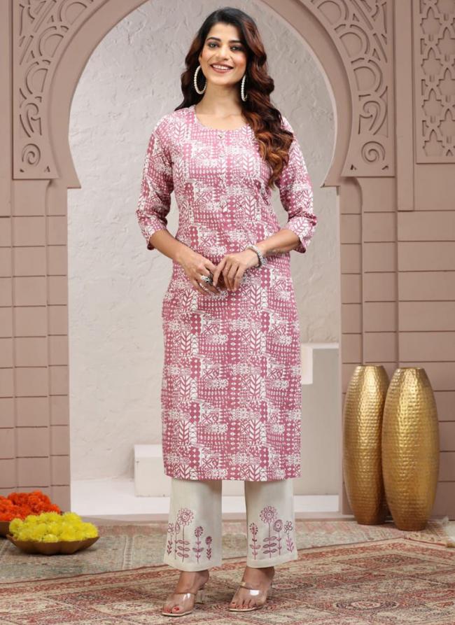 Khadi Cotton Pink Casual Wear Printed Readymade Cord Set